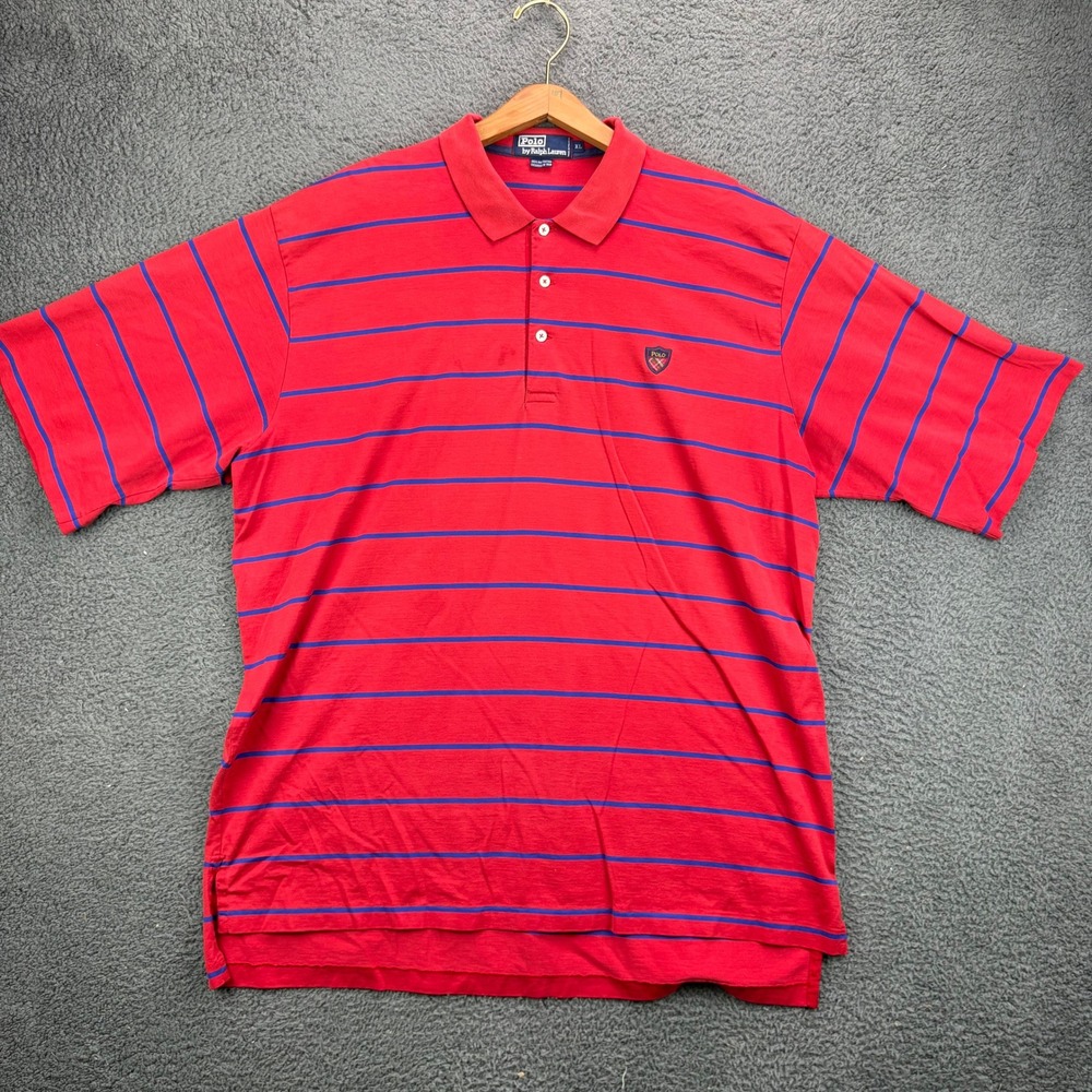 Polo Ralph Lauren Mens XL Red Blue Striped Fine Cotton Polo Shirt Crest Logo